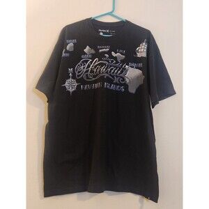 Hurley's Men's XXL Black Hawaiian   Islands‎ Short Sleeve Graphic Retro T-Shirt.